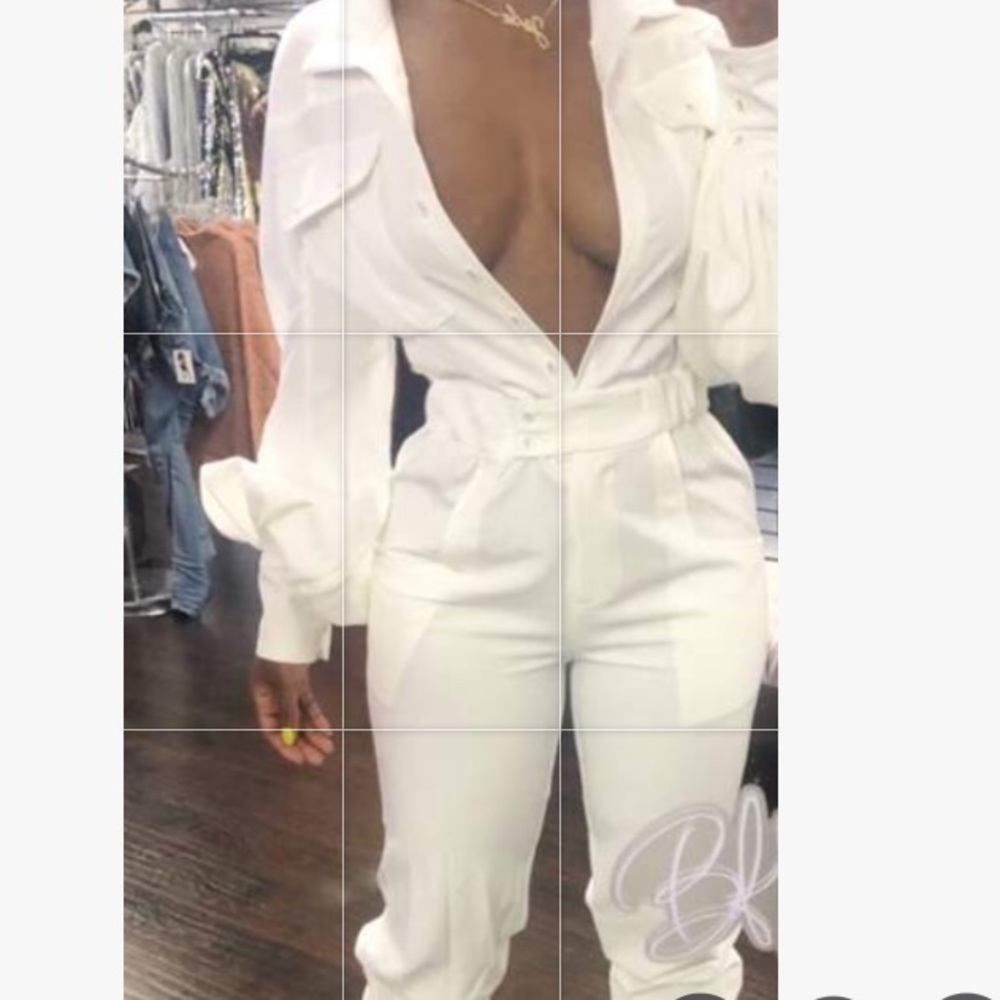 White puff sleeve jumpsuit